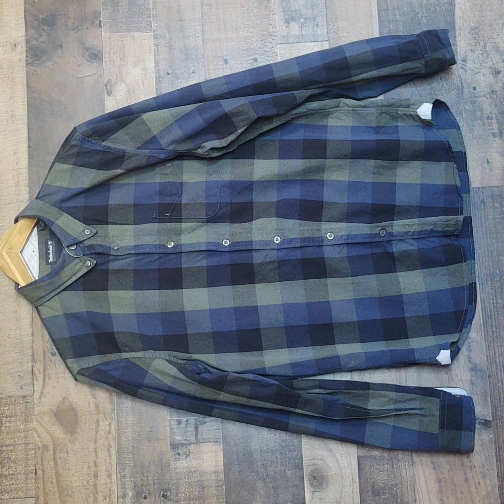 Timberland Plaid 100% Organic Cotton Blue , Green,Black Long Sleeve Button up M